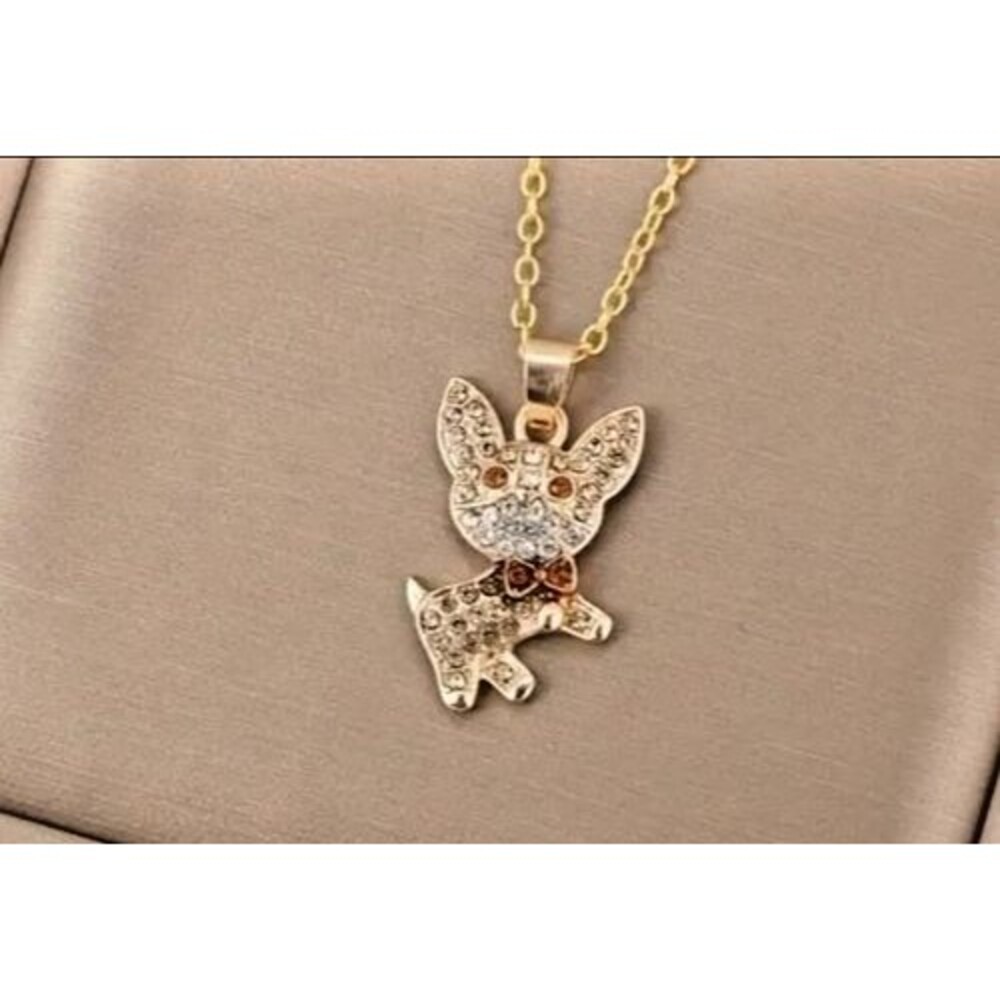 Gold Chihuahua DOG Puppy Necklace CZs Women Girls Teens